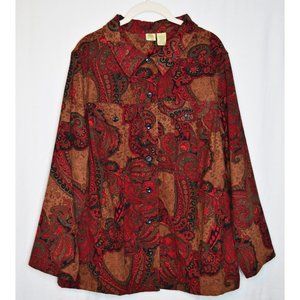 ISLANDER Faux Suede Long Sleeve Button Down Shirt Paisley Floral Size 1X